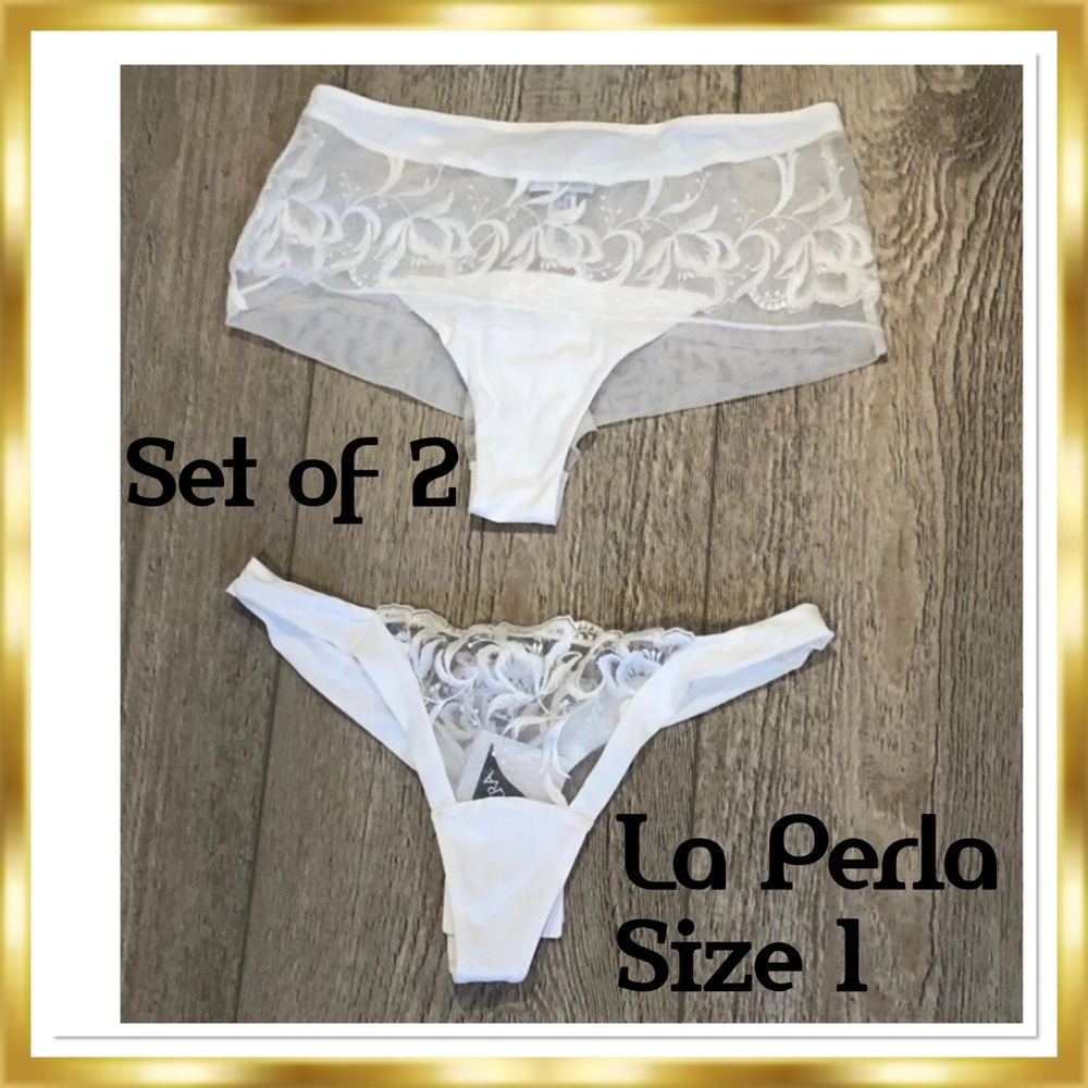 La Perla WindflowersBridal White/Cream Silk Sheer Panties size 1=XS NWT Set of 2